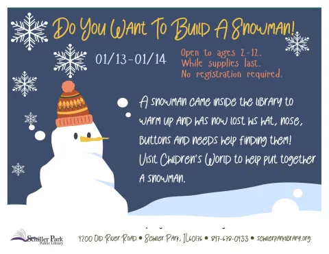 An image of a snowman. Do You Want To Build A Snowman Flyer.