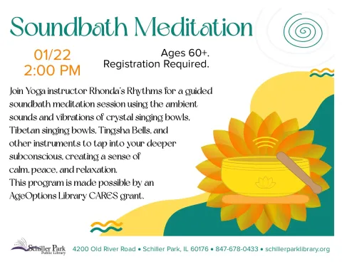 An image of a sunflower. Sound bath Meditation Flyer.