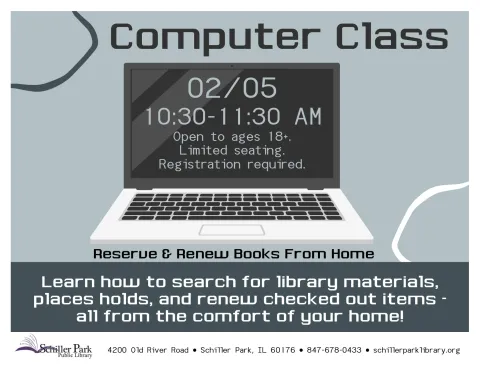 An image of a laptop. Computer Class Flyer.