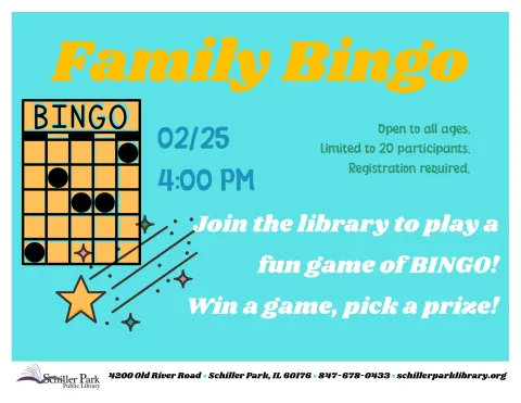 An image of a bingo card. Family Bingo Flyer.