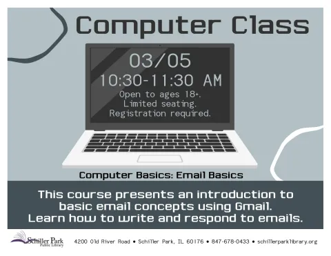 An image of laptop. Computer Class Flyer.