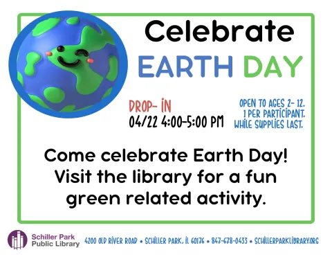 An image of the planet Earth with a smiley face. Celebrate EARTH Day Flyer.