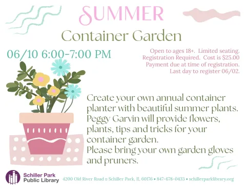 Clipart image of a plant. Summer Container Garden Flyer.