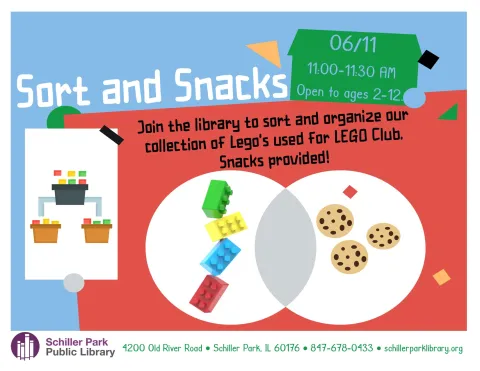Legos and cookies. Sort and Snacks flyer.