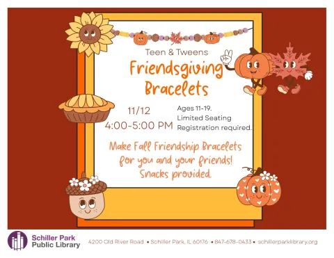 Friendship bracelets, a pumpkin, and maple leaves.