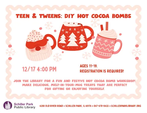 Hot cocoa in Christmas theme mugs.