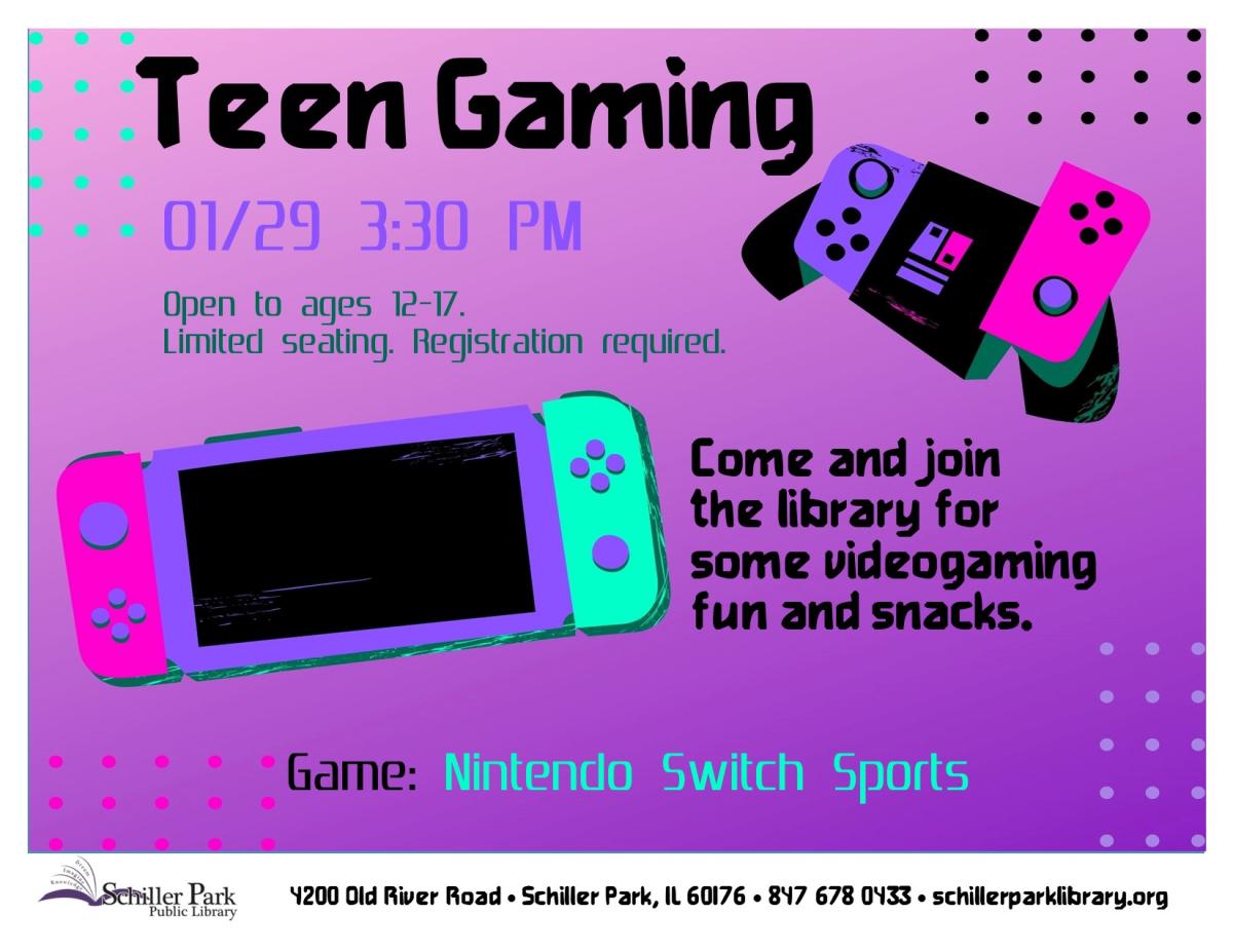 An image of a Nintendo Switch and joy-cons. Teen Gaming Flyer. 