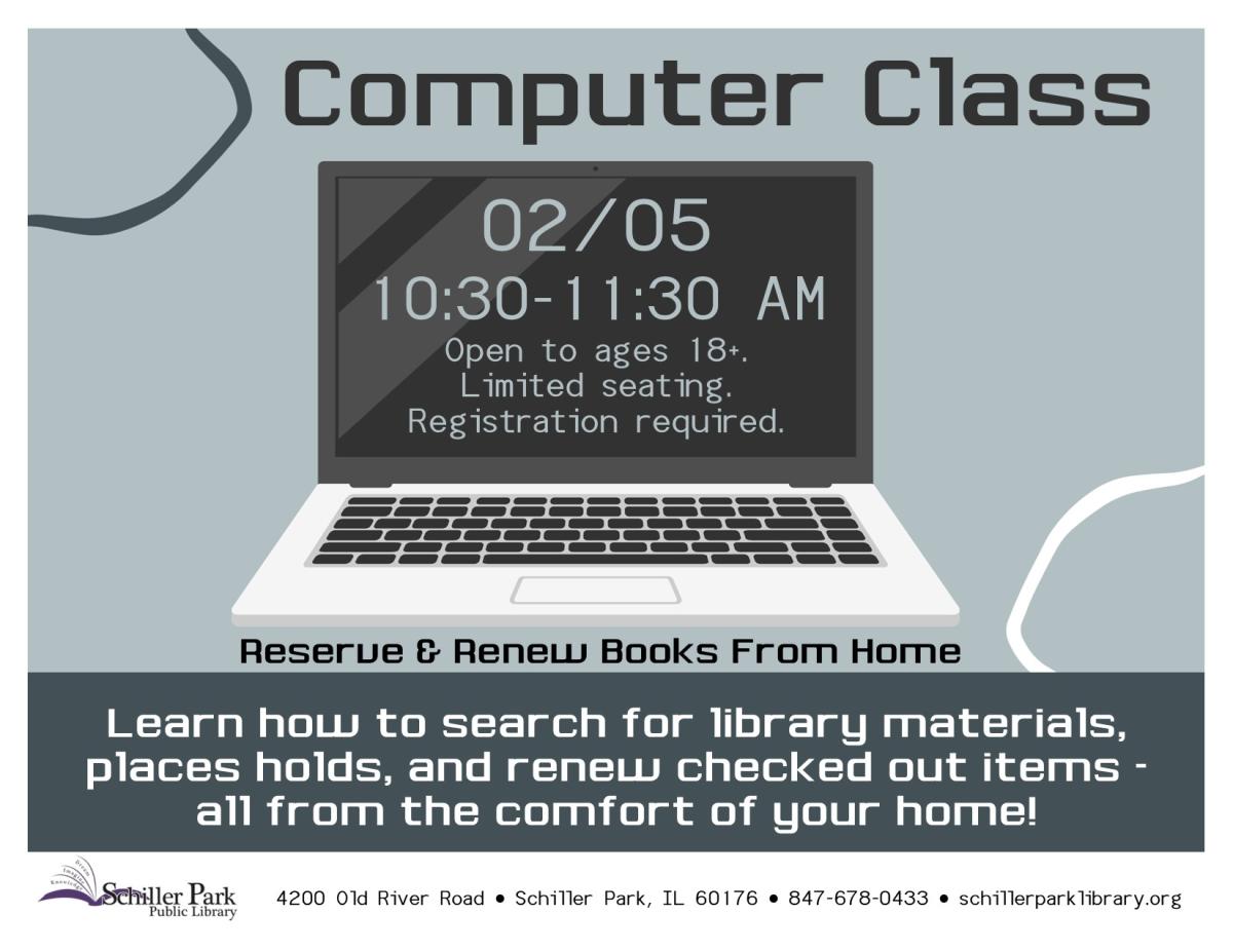 An image of a laptop. Computer Class Flyer.