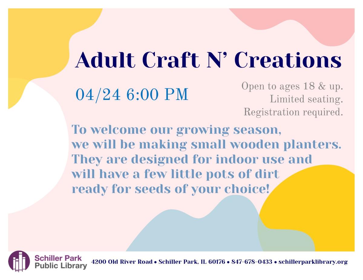 Adult Craft N’ Creations Flyer.