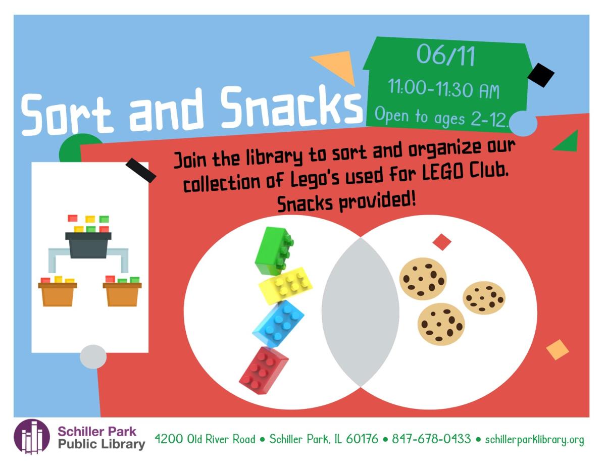 Legos and cookies. Sort and Snacks flyer.