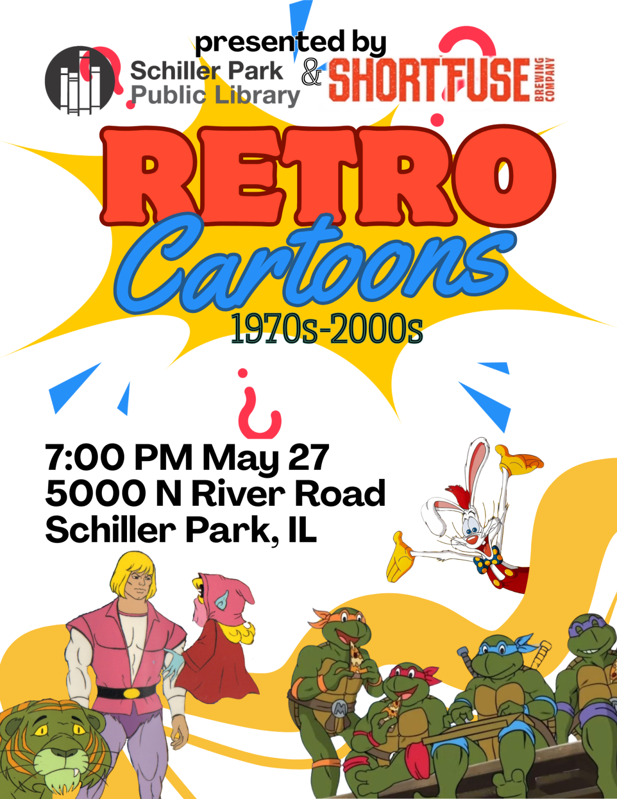 Clip art of Super Heroes. Library Trivia Night Flyer.