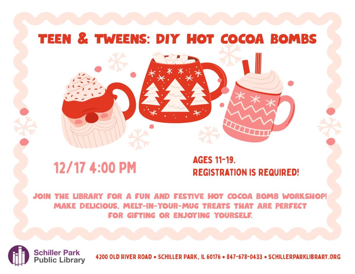 Hot cocoa in Christmas theme mugs.